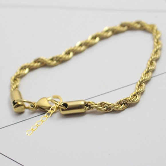 3/$35 Twist Rope Chain Bracelet Gold Tone Stainless Steel Men Gifts Jewelry - Picture 4 of 6